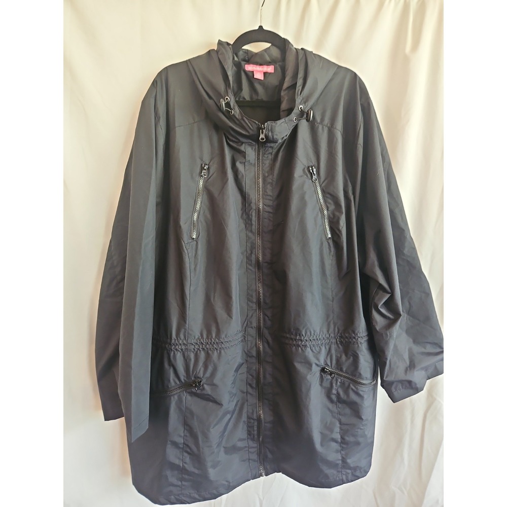 Woman Within Women's 4X 34/36 Black Hooded Lightweight Rain Jacket Anorak Coat